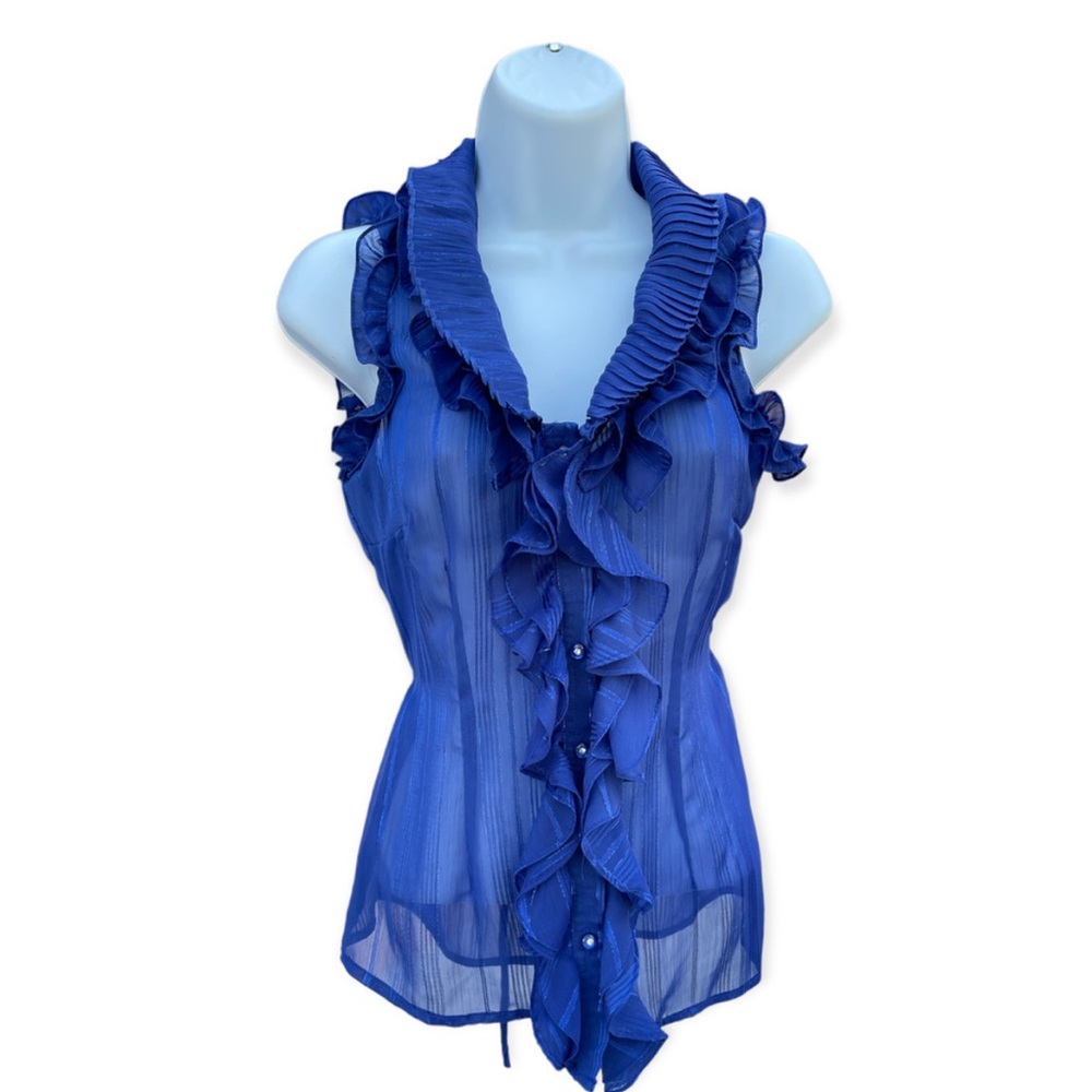 Alice Kris Royal blue Sheer Ruffle Button Down
Tie Tank size small
